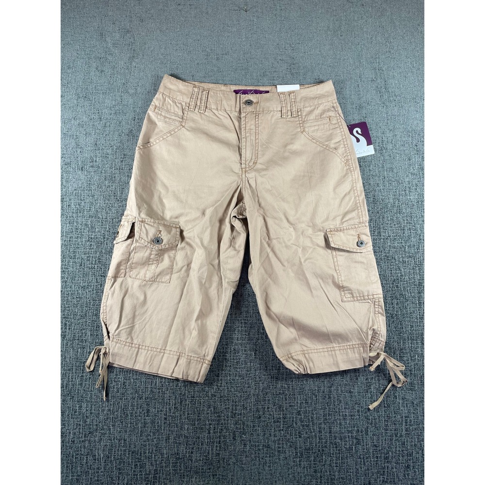 Gloria Vanderbilt Womens Tan Cargo Capri Shorts Size 6 NWT Khaki Drawstring Hem